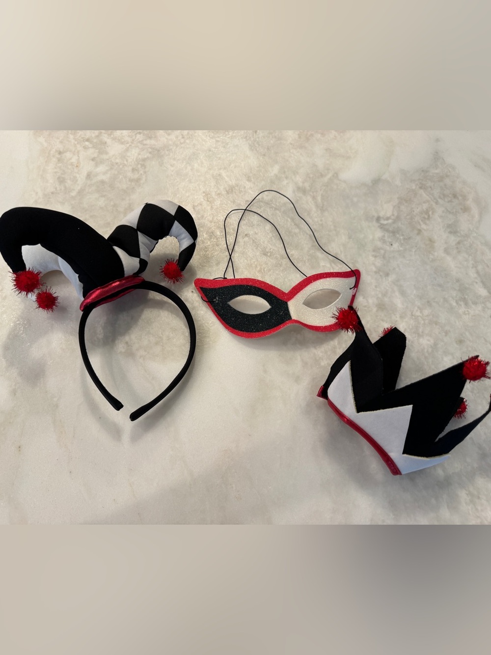 Kids Black, White & Red Jester Headband and Mask Set